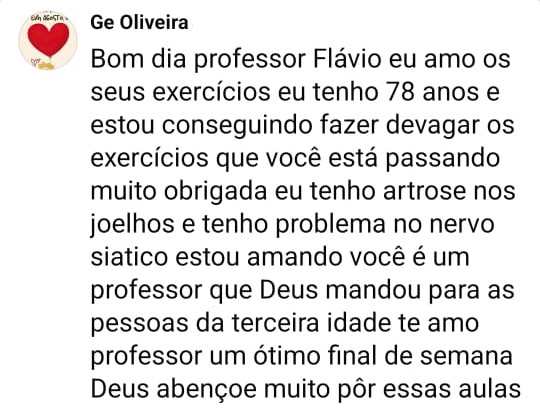 Depoimento de aluna de 78 anos fazendo exercícios com artrose
